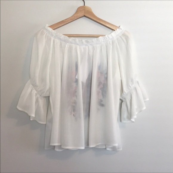 White Off-The-Shoulder Embroidered Peasant Blouse - Picture 6 of 7